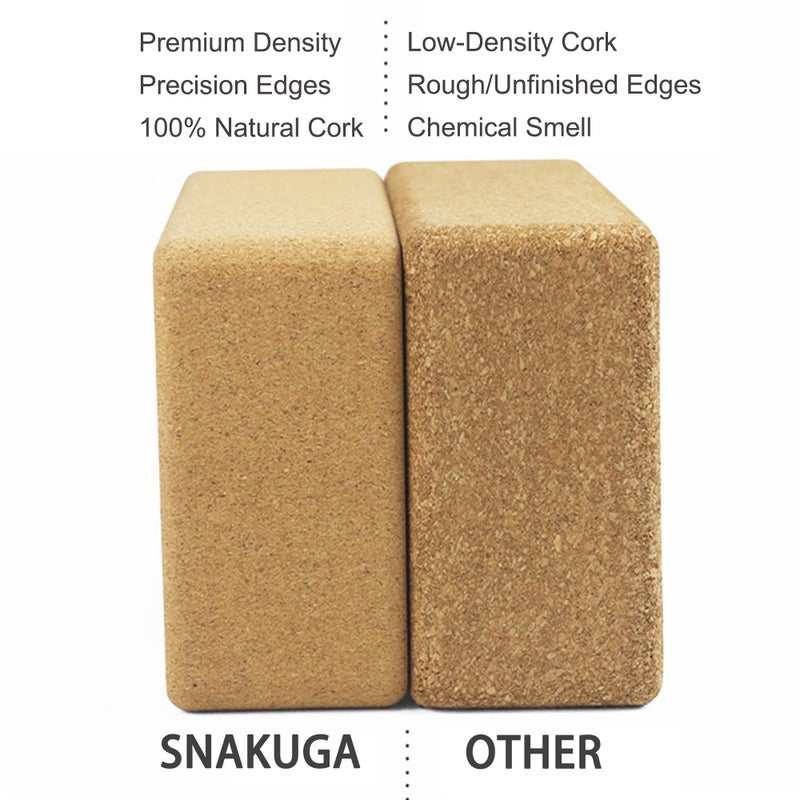 SNAKUGA Cork Yoga Block 2 Pack for Pilates, 9"x6"x4" Non-Slip & High Density Blocks for Meditation, Fitness and Stretching, Supportive and Flexibility Brick for Improve Poses Balance - Image 4